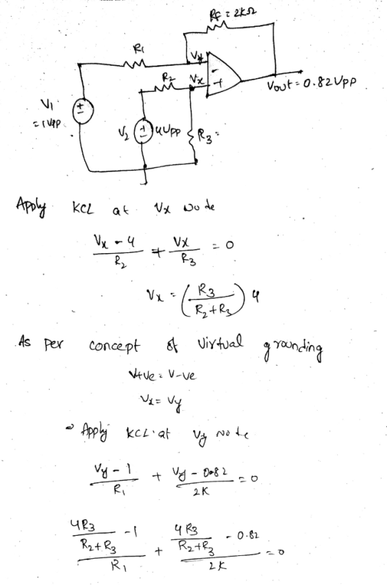 w Rr Na Vout=0.82 Upp - UPP - Apply Kel at. Nx no de grounding As per concept of virtual Vive: U-ve 1. Va= Vy • Apply KCL at