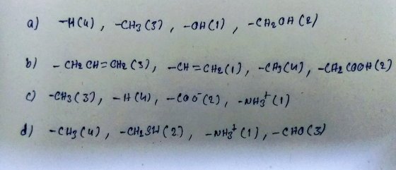 a) HC4), CH2 C37 , -OH(1), -CH2OHCL) b) - CH2 CH=CH2 (3), -CH=CH2 (0, - Ag Cu), -CH2COOH (2) 0 -CH3 ( 31, -H(U), --C00(2), -w