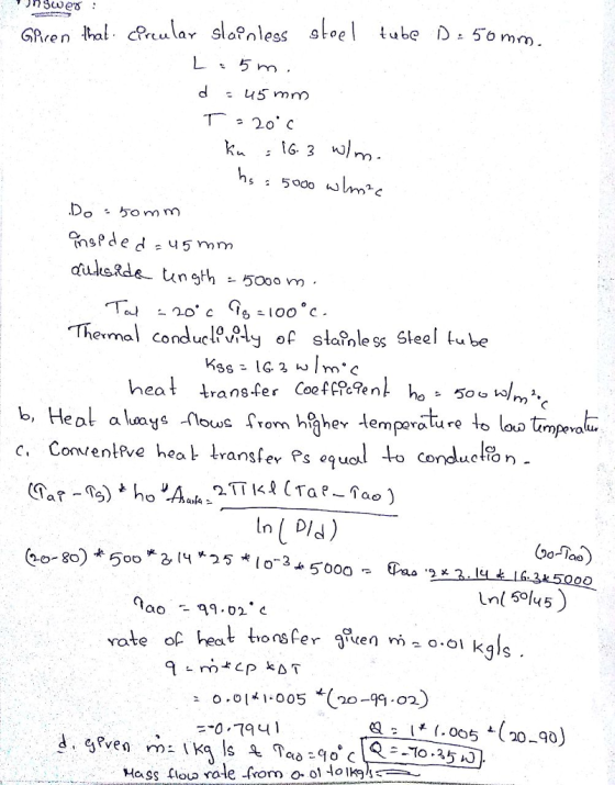 re n Crrcu lar n. rm- Themal conduclo ty of stafnle ss Sleel tube ransfer Coeff%Pen ows from h her temperature eat a luoays m