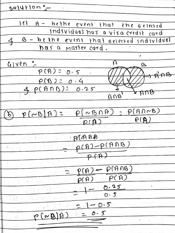 on a Ct A-bethe event that the s erecte individual has a vis a credi CaTd - bethe evnt hat selected individud basa Master cod 13 p(A) PA) PCA
