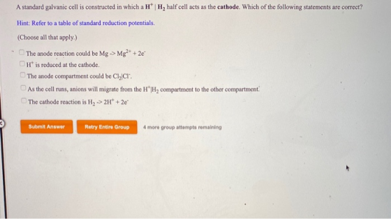 A standard galvanic cell is constructed in which a HTH, half cell acts as the cathode. Which of the following statements are