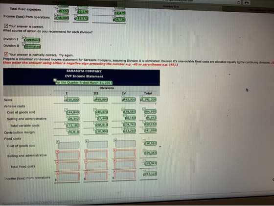 Problem 12-5 Total fixed expenses 019.279 Income (loss) from operations 1-46,000 -19,275 Your answer is correct. What course