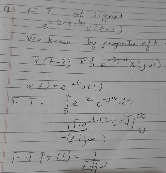 es . F II of signal We know alt-3) by propectes of tot Re-3j w x Ciw) o xt) = eztult) F.T= Sezte jw dt Te-teatjun to - (2 tiw