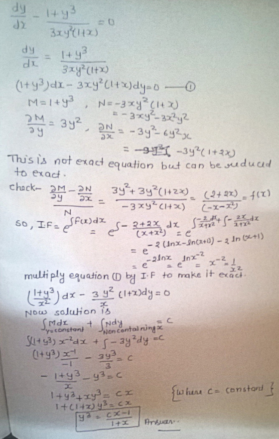 di This is notexa to exact equation but can be sudud multiply eguation(D 변 1.F to make it exact . 上z I+43 Non contal ringx