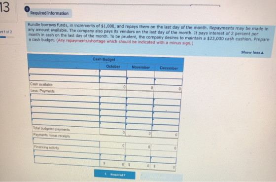 13 Required information Rundle borrows funds, in increments of $1,000, and repays them on the last day of the month. Repaymen