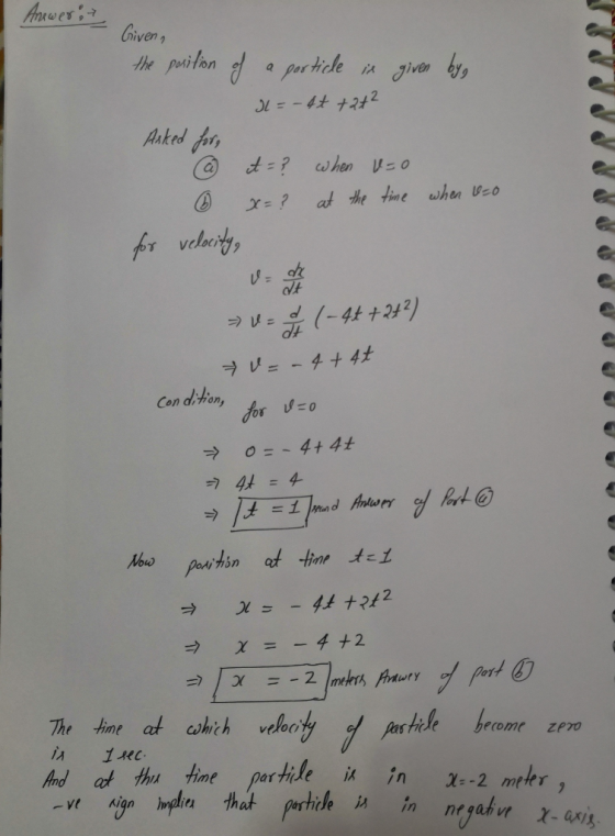 The Position Of A Particle Is Given By X 41 2 2 Where X Is In Meters 