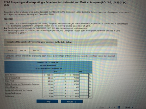 E13-3 Preparing and Interpreting a Schedule for Horizontal and Vertical Analyses (LO 13-2, LO 13-3, LO 13-5) According to the