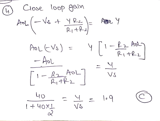 ① Close loop gain Aon (- Vs + 1 2 2 ) Pory ADLEV) = yli - AOL it om = 109 ©