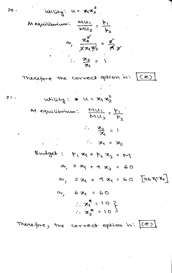 20. uhua,: и= 1; At equilibrium: mul his = p / : :. 32-1 Therefore the correct option in [ce] 21. - Wility: o uzzix At equili