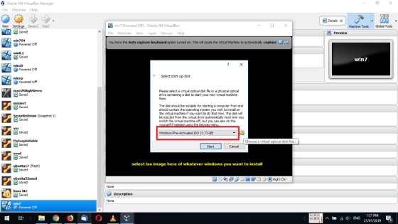 Oracle VM VirtualBox Manager File Machine Help Detais //in7 [Powered Off-Oracle VM VirtualBox File Machine View Input Devices