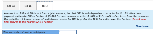 Req 1A Req 1B Req 2 Assume that GSI and EU do not form a joint venture, but that GSI is an independent contractor for EU. EU