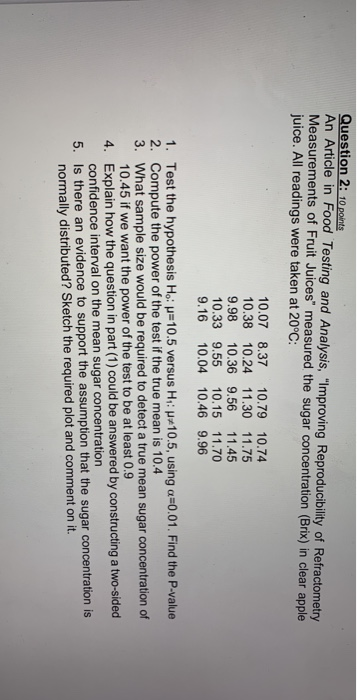 Question 2: 10 points An Article in Food Testing and Analysis, Improving Reproducibility of Refractometry Measurements of Fr