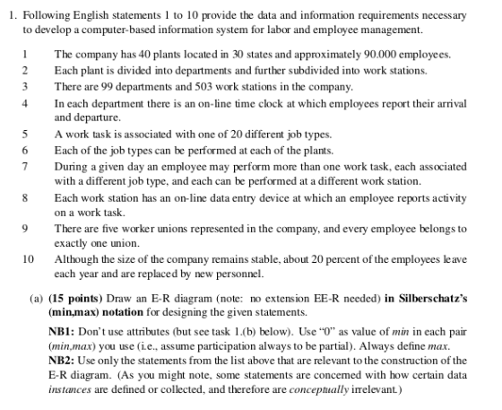 1 2 3 4 5 6 7 8 1. Following English statements 1 to 10 provide the data and information requirements necessary to develop a