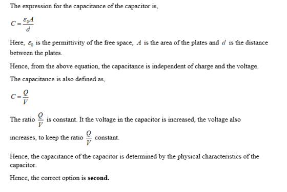 The expression for the capacitance of the capacitor is, C 04 Here, E is the permittivity of the free space, A is the area of