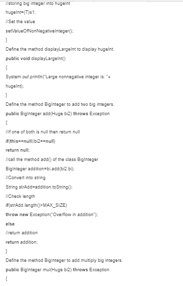 Istoring big integer into hugeint hugelnt-(Ts1 /Set the value setValueOfNonNegativelntegero Define the method displayLargelnt