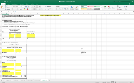 Workshop 2 Problems Student Q Search Shoot + Review View AA. Doo Home Insert Page Layout Formulas Data P . X cut Calibri (Bod