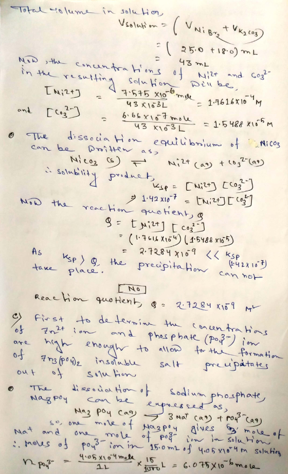 - 43x163L mole - 1.7616x104m 43 x103 L = 1.5488x105m Total volume in solution Vsolation = ( Uni Brg + V K2 103) ? ( 25.0 +18.