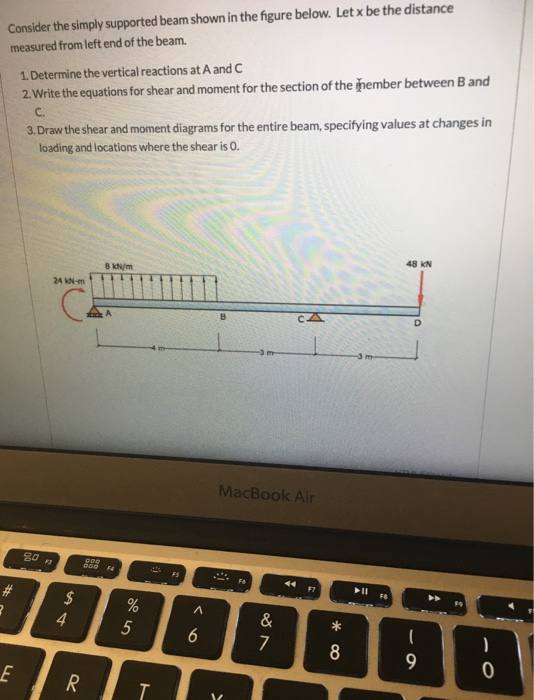 Consider the simply supported beam shown in the figure below. Let x be the distance measured from left end of the beam. 1. De