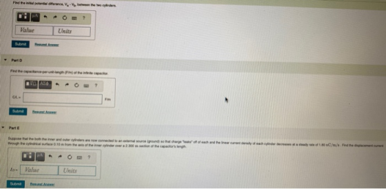 Find the potential difference been the eyinders Value Units Submit RA Part ? CL Fim Sub Parte Suppose that the both the veran