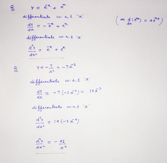 a Y = ēn + ax as d lean = a é da 2 1 differentiate wort a dy dn differentiate wohit x day tee da² - е. Y= -1 - 702 x2 . dif
