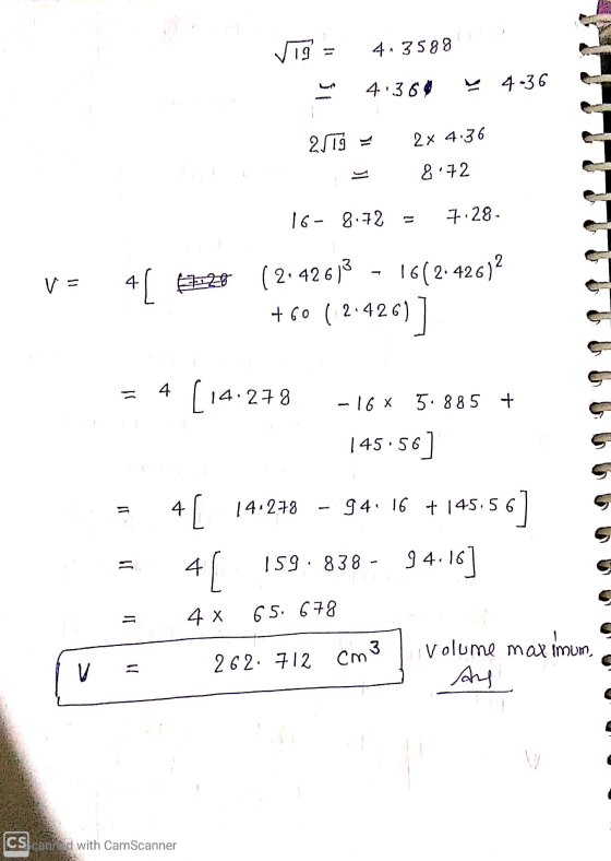 Vio 4.3588 4.369 4-36 51 2STÁ 2x 4.36 8.72 - 16- 8.72 7.28 li 2 V = 4[ 920 (2.42613 16(2.42612 +60 (2.426) 6)] 4 (14.278 -16