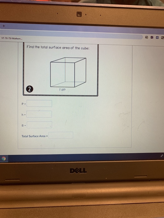 VT-TX-TSI-Mathem Find the total surface area of the cube: Total Surface Area-