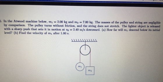 In the Atwood machine below, m_1 = 2.00 kg and m_2