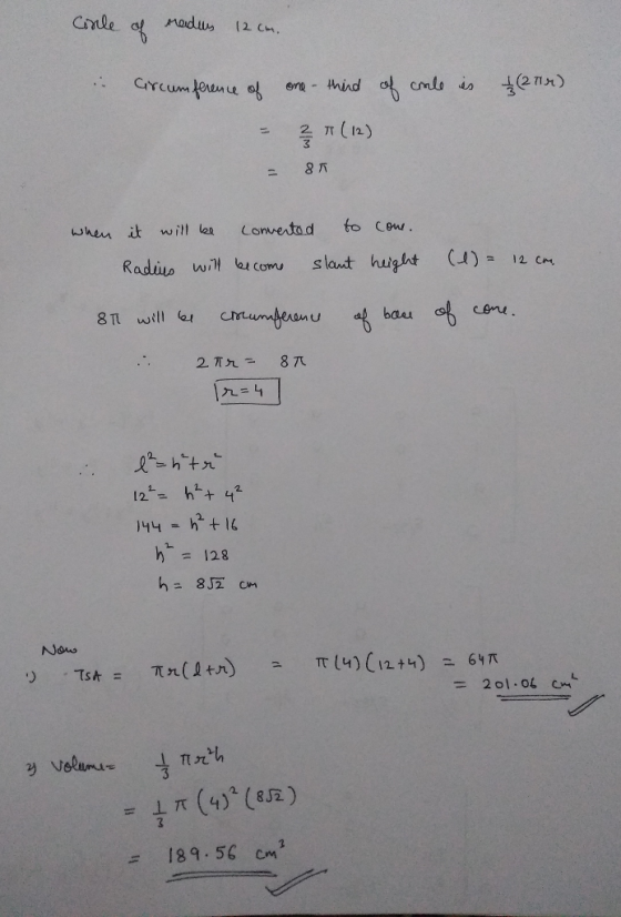 GY en thind 3 2π(12) 二 8万 wheu it will lea Comertad to eur. Com S la bau tl 12 ha+ 42 144 = 128 Nous = 201.01 c 189.56 om