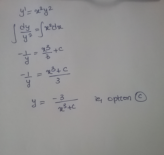 y = 2²42 Redre 23 3 +c اعه -1 = x3 + c 3 y -3 in option 3+0