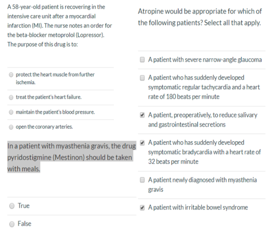 A 58-year-old patient is recovering in the Atropine would be appropriate for which of intensive care unit after a myocardial