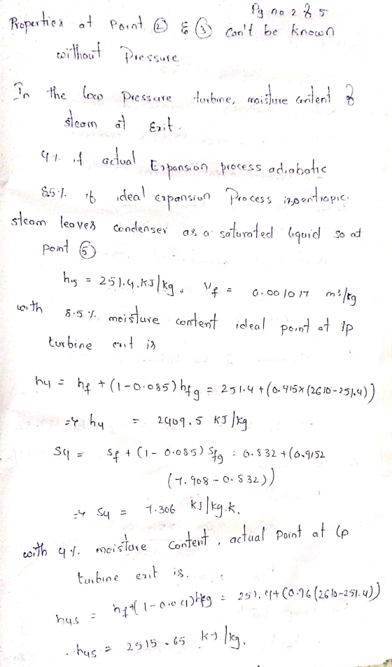 Og no 225 Properties at Point ① & ② cant be known without pressure In the low pressare steam at torbune, troislave conteni a