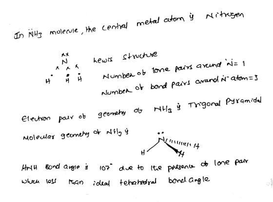 In NH moleuie the cenhal metal atom y Nihyen stuchue hewis A Numbe ob tone pais aYund ni 1 Alumben o bond Paivs Cvanol Natom