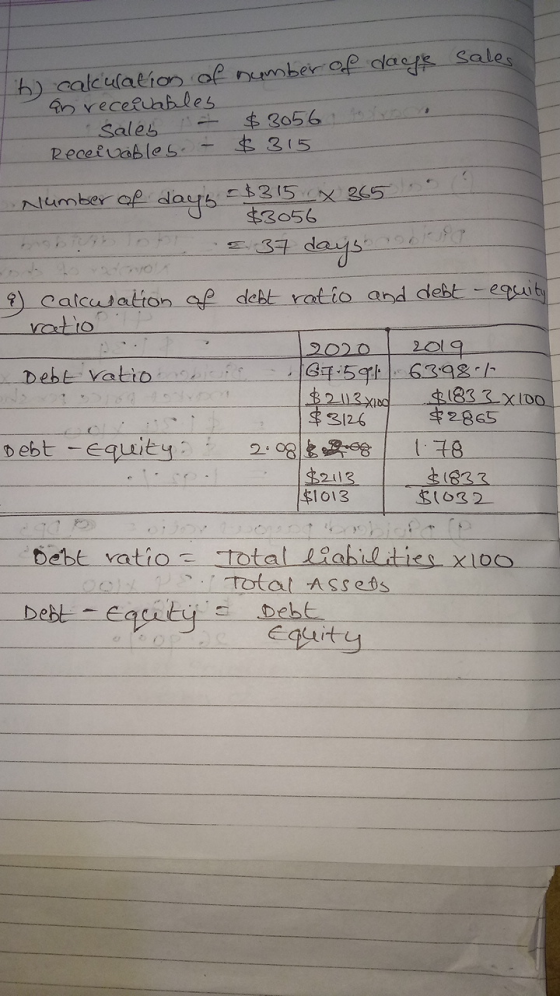 sales t cakuration of number of dag, an receivables Sales - $3056 toroo Receivables. - $315 N Number of days = $315 x 365 o $