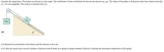 Consider the setup below. The masses are known as is the angle. The coefficients of static and kinetic friction are also know