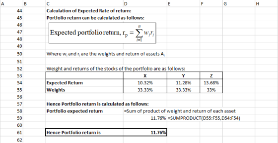 Calculation of Expected Rate of return Portfolio return can be calculated as follows: 45 Expected portfolioreturn, rp- 47 Whe