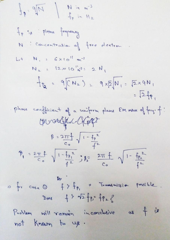 N in m3 fe in H₂ fp is : plasma frequency N Concentration of free electron . het N = 6x10 m3 N₂ = 120 10 2N, te qe Nz) 9xBM,