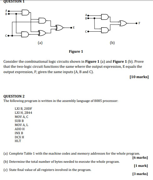 QUESTION 1 B A. B. F E (a) (b) Figure 1 Consider the combinational logic circuits shown in Figure 1 (a) and Figure 1 (b). Pro