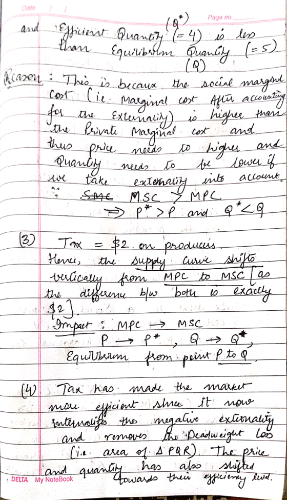 Page no. and Page no. 1 Q*) efficient than Shant 0 Quantity Equilibrium = 4 is Quantity less (5) Reason: This is because the