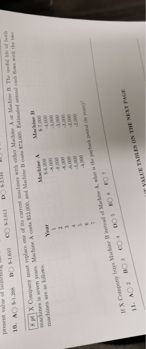present value of launching 10. AO S-1,288 BO S-1.610 DO 8-2,516 DU CO S-2,012 18 pt X Company must replace one of its current