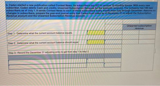 b. Caden started a new publication called Contest News. Its subscribers pay $27 to receive 12 monthly issues. With every new
