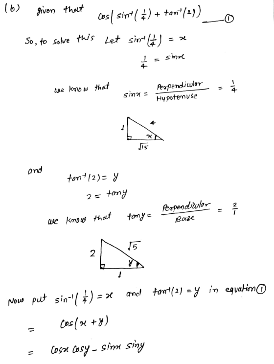 (6) given that Cos I sint () + ton/2)) So, to solve this Let sint (5) = 2 sinde we know that - Al- sina = Perpandiwlar Hypote