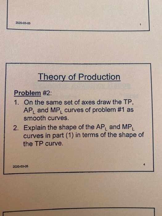2020-03-05 Theory of Production Problem #2: 1. On the same set of axes draw the TP, AP and MP, curves of problem #1 as smooth