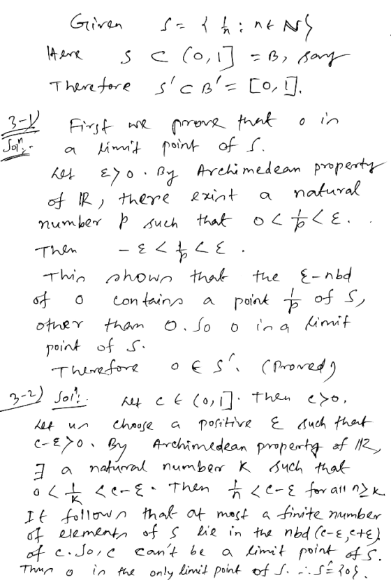 Giren sak hint NS Here s c (0,1] =B, say Therefore sc B = [0, 1]. 32 First we prove that o in Sol a limit point of s. Les Ey