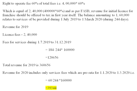Right to operate fee 60% of total fees i.e. 4, 00,000* 60% Which is equal of 2, 40,000 (400000*60%) and as per FASB, revenue