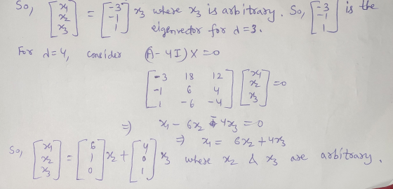 sol is the BE]alipoecon for me 37 where az is arbitrary. So, elgenrector for d = 3. A-41) X=0 For de 4 consider 18 12 이 6 J &