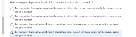 When we compare diagrams for firms in different market structures, what do we notice? For competitive firms and monopolistica