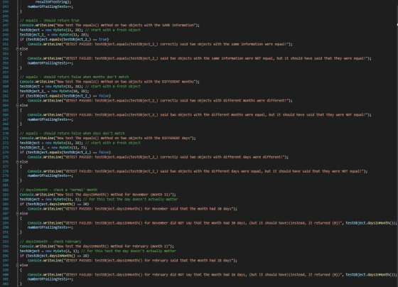resultofToString); numberOfFailingTests++; // equals - should return true Console.WriteLine(Now test the equals() method on