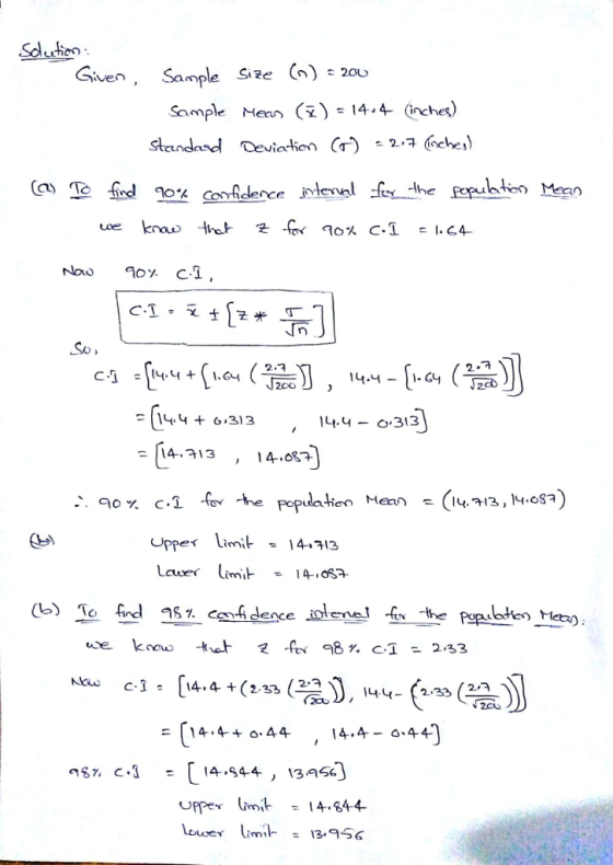 Given Sample Si (20u Sample Men14.4 nches 2.2 200 144-1 4 6.313 14.4-or313 14- 13 , 14-08구 UPpe Limi Later limit 14-09- 4433 2 4.4-0 44-