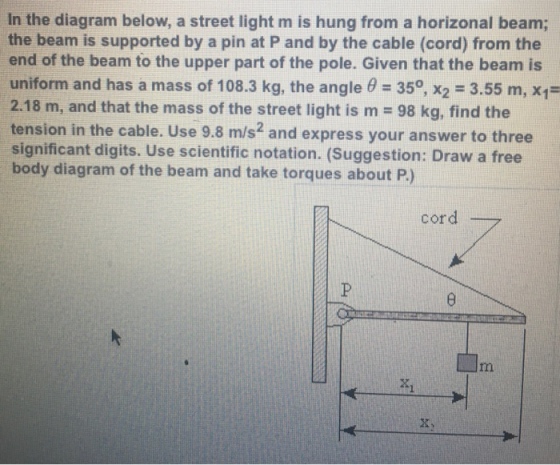 In the diagram below, a street light m is hung fro