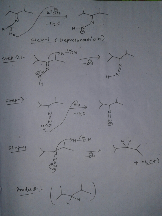 kt - H20 Slep- CDeprotonaution) Step-21- H- H Step-3 TAT OH 11 Stepy + N2CT) Produ H Y